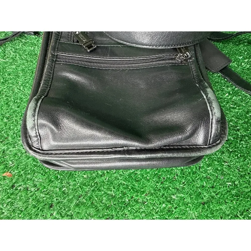 TUMI Alpha Vintage Black Leather Pocket Crossbody Bag Small Travel EDC